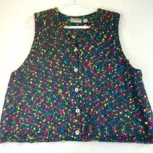 Vintage STEFANO BASICS Womens 18/20 Plus Black Multi Speckled Mohair Button Vest